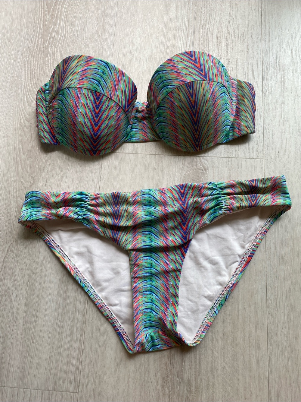 l*space Multicolor Bandeau Bikini — Green, Blue, Pink Accents